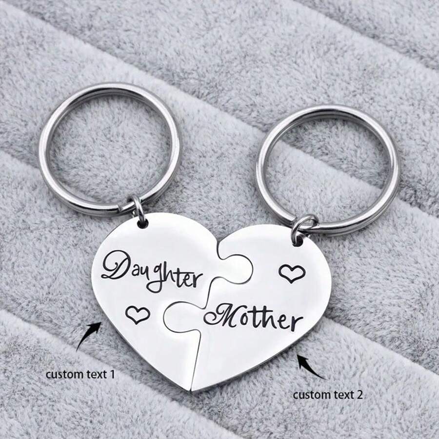 Llavero en forma de rompecabezas de corazón de acero inoxidable personalizado para compartir con madre, hija, novio, novia, pareja. Regalo de cumpleaños