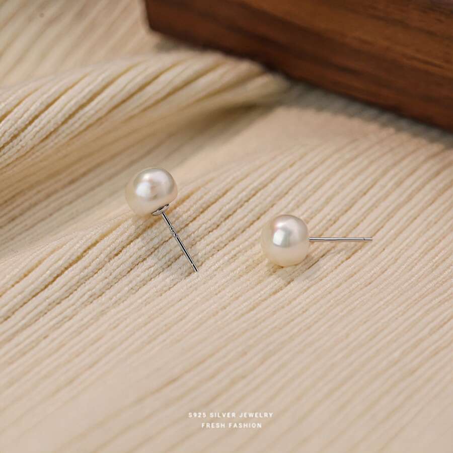 2pcs 925 Sterling Silver Natural Freshwater Mini Pearl Stud Earrings For Women, Simple Elegant Design, Nurturing Earlobes