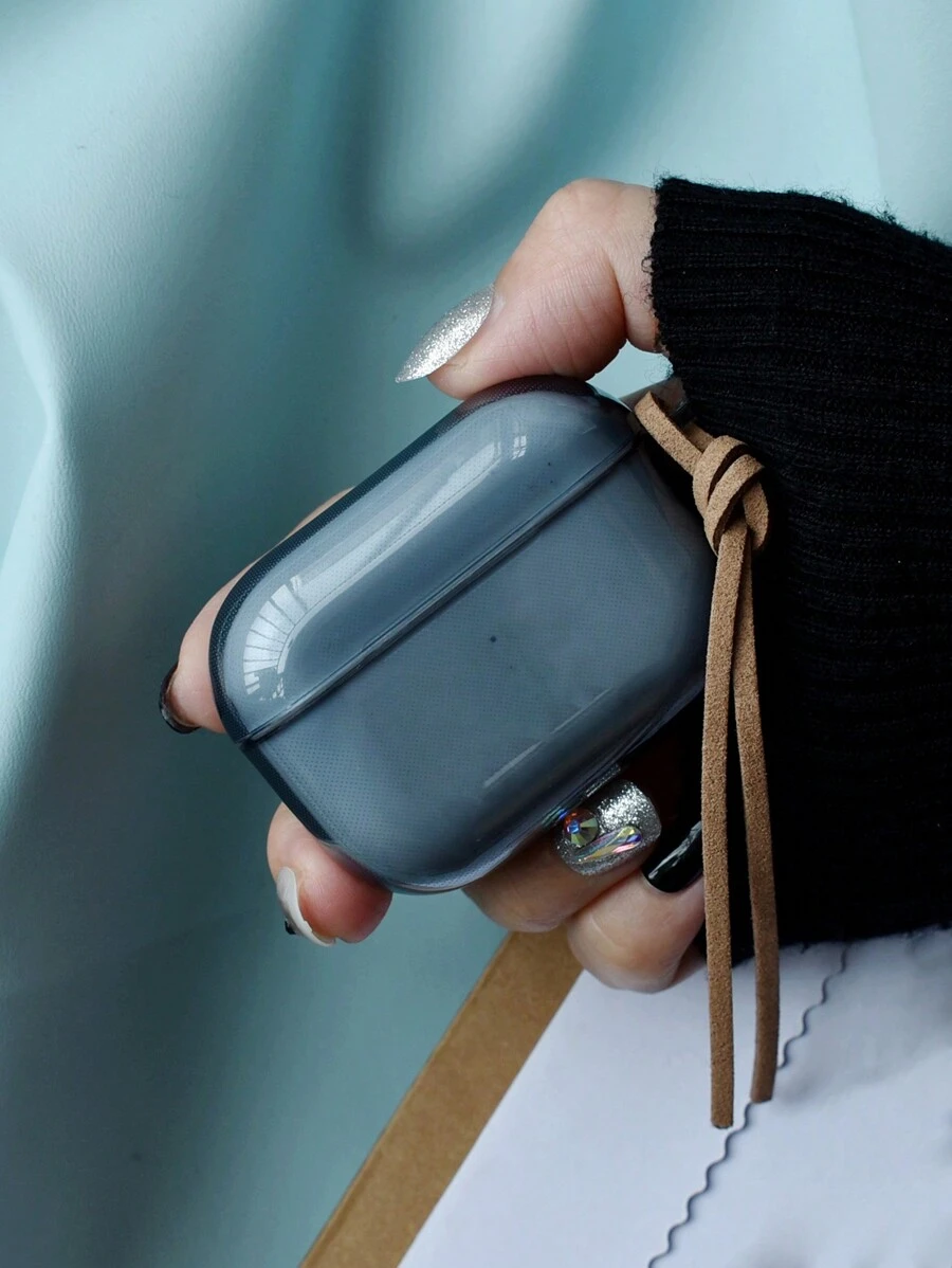1PC Minimalist Monotone Muted Color Frosted Transparent Protective AirPods Case With Leather Cord