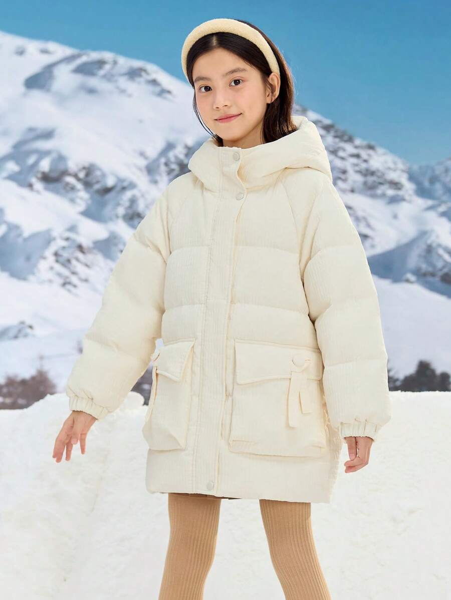 Balabala Chaqueta acolchada de invierno 2024 para niñas, con capucha y textura dulce