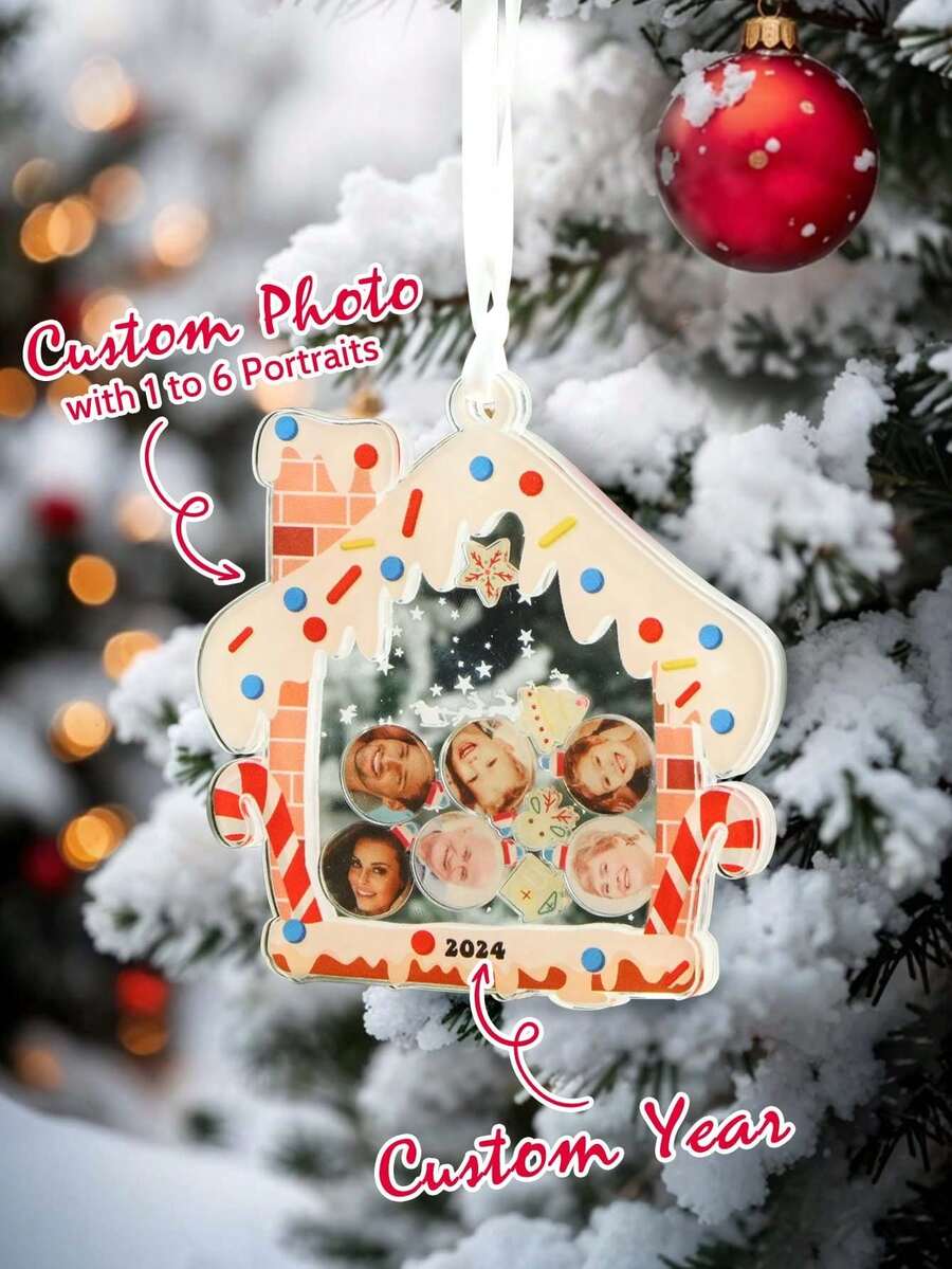1pc Custom Face Ornament, Personalized Family Faces Ornament, Shake Ornament 2024 Gift For Family, House Shape Hanging Accessories Ornaments Memorial Decoration, Custom Ornament, 1-6 Portraits, Scene Decor, Room Decor, Home Decor, Holiday Party Decor, Decor, Best Gift For Holiday, Best Gift, Gift For Dad/Mom/Her/Him/Girlfriend/Boyfriend, Anniversary Gift, Housewarming Gifts Birthday Graduation