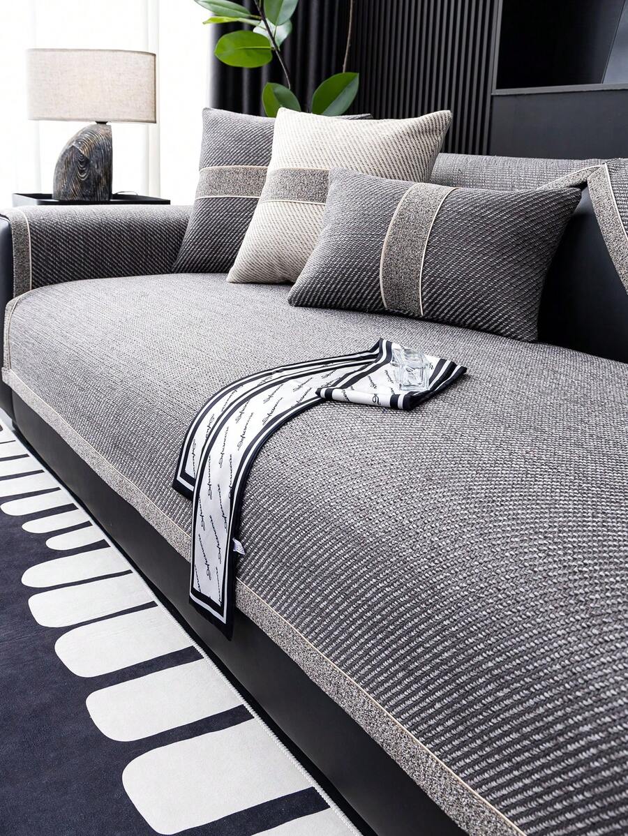 1pc Solid Color Chenille Sofa Cover, 100% Polyester, Pet-Friendly, Fits Single Seater, 2-Seater, 3-Seater, 4-Seater And Modular Sofas, Suitable For Living Room, Bedroom, Office, All Seasons | Modern Minimalist Style | Home Decor Sofa Slipcover