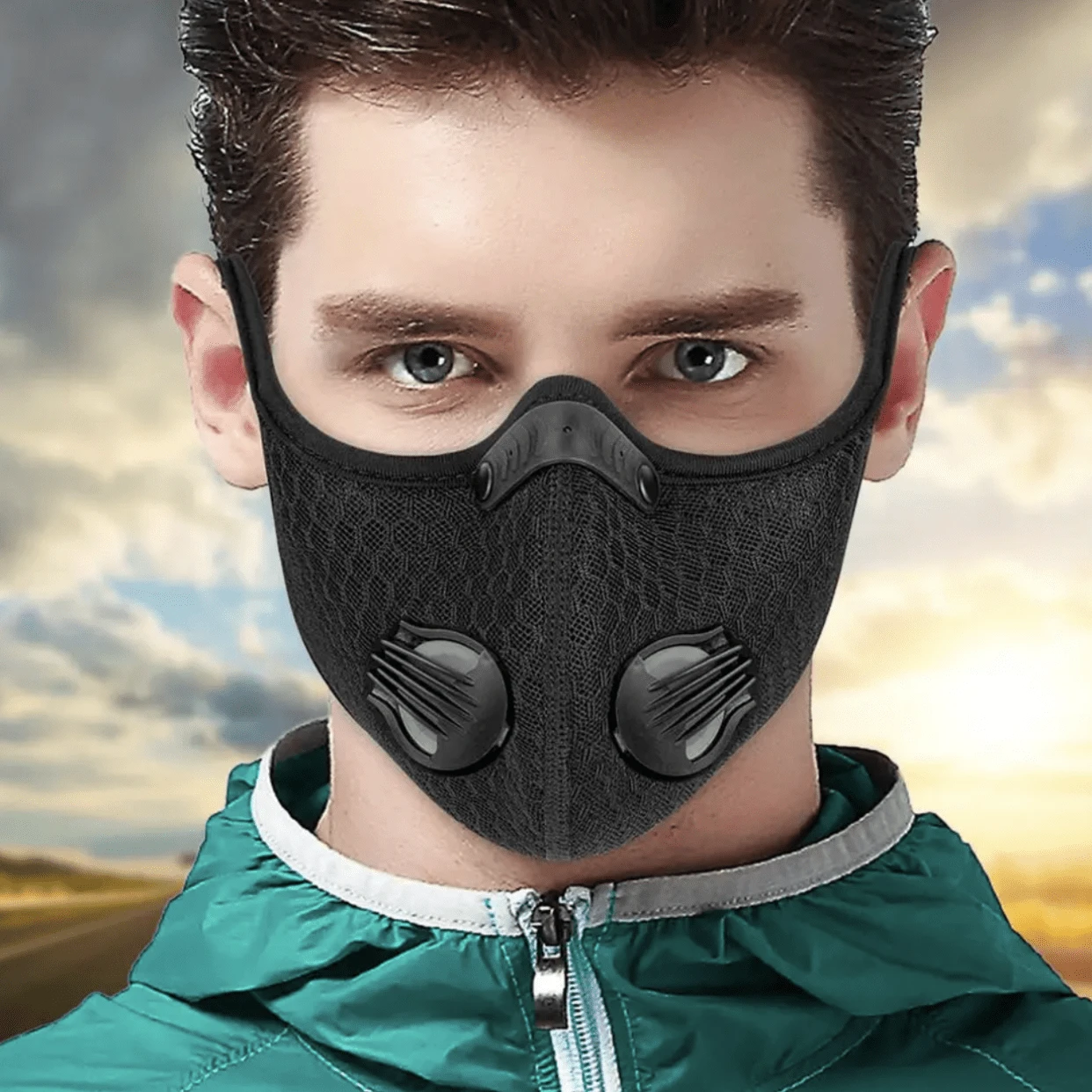 1 pièce/2 pièces Protecteurs de visage réutilisables et réglables avec 2 filtres et 4 valves pour le cyclisme, la course en extérieur, la protection contre la poussière et le brouillard pour hommes et femmes