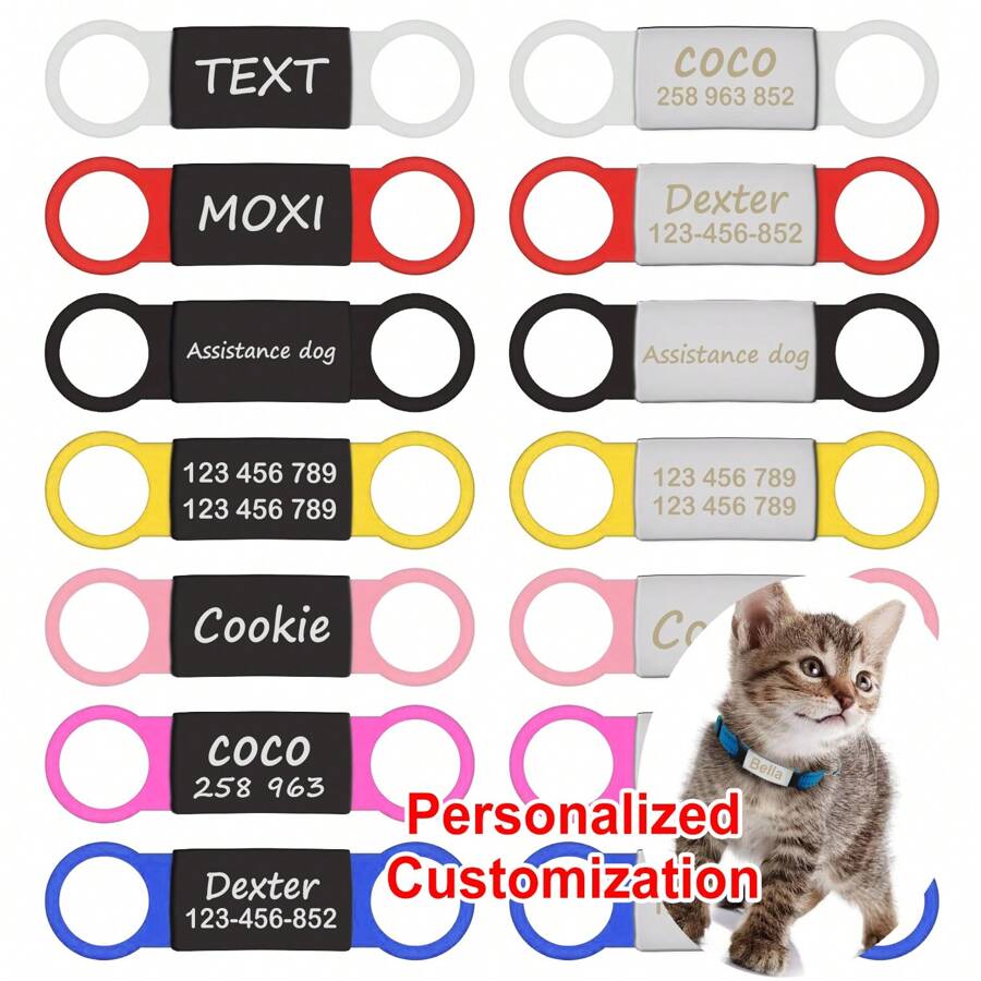 Etichetă de identificare pentru animale de companie din metal personalizată, bandă elastică pentru plăcuță cu informații personalizată