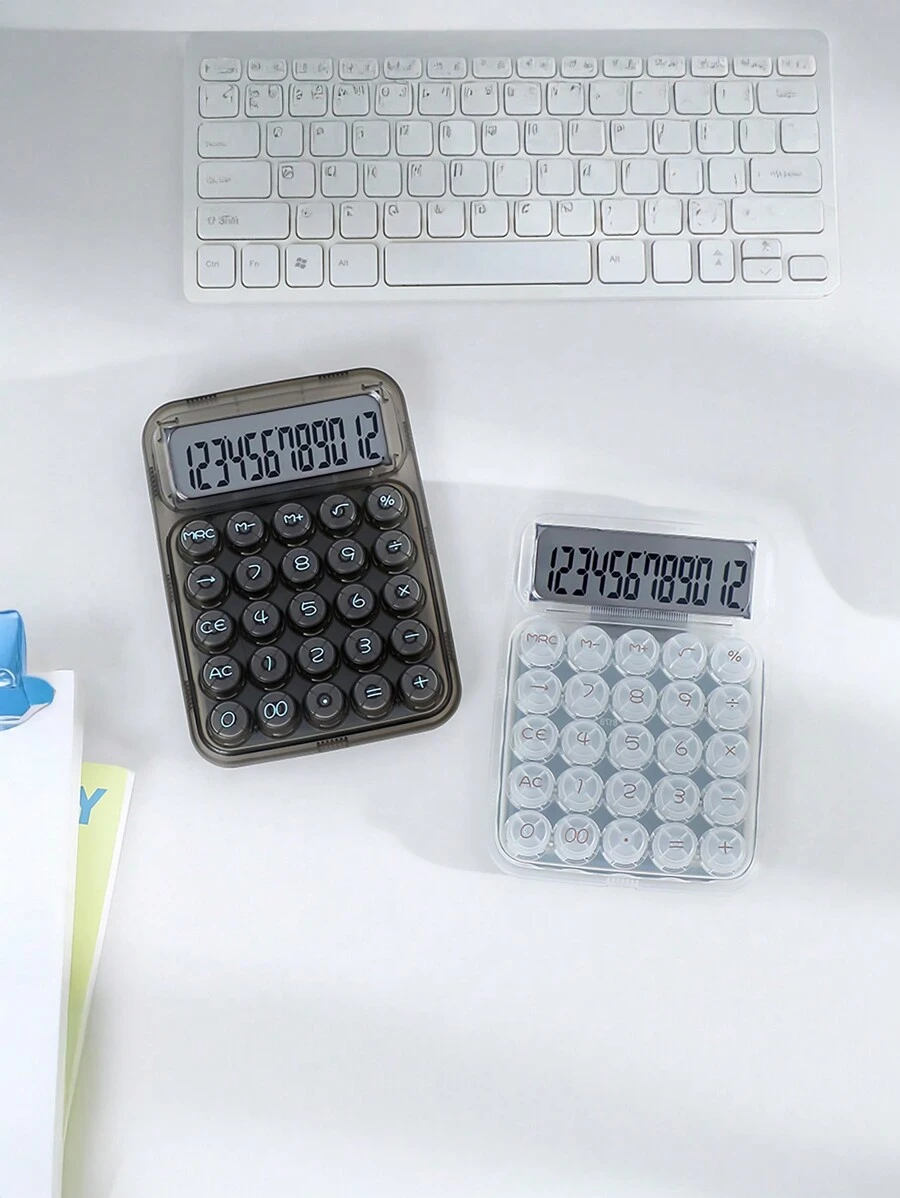 1pc Transparent Dopamine Molecule Calculator, High-End Fashion, Mechanical Keyboard Circular Buttons, 12-Digit Desktop Calculator, Suitable For Students And Office Use,School Supplies,Back To School