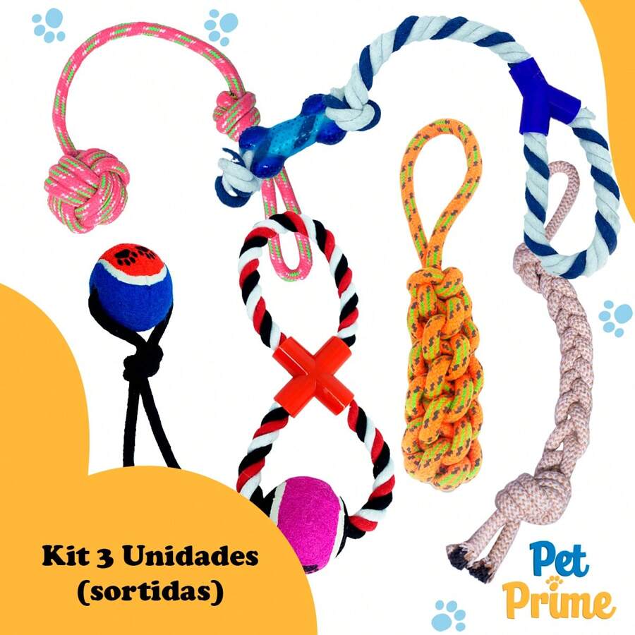 Kit 3 Brinquedo Cachorro Cordas Sortidas para Cachorro Savana Pet - Sortida