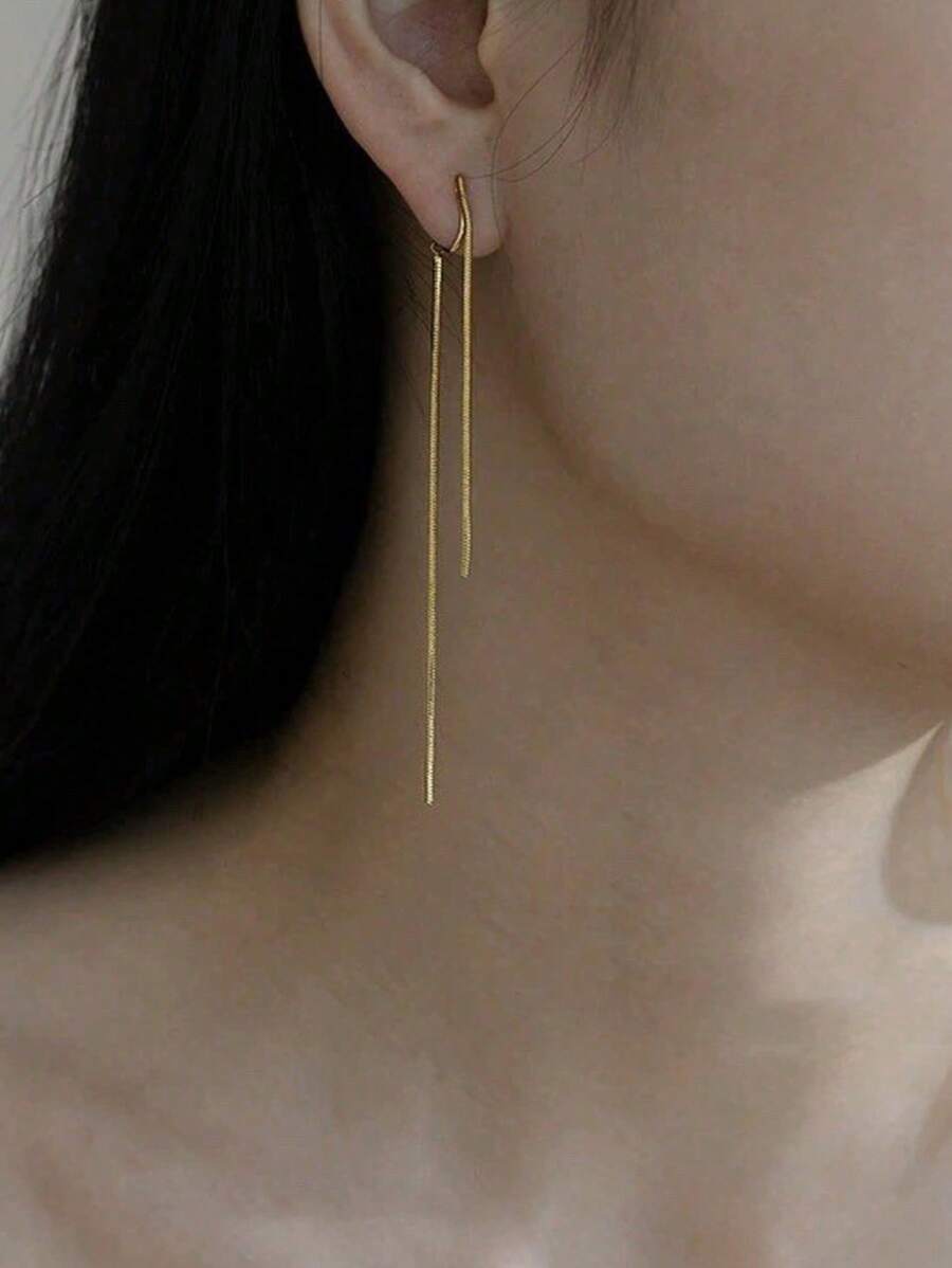 1 Paar goldfarbene Metall Quaste Kette Clip-On Ohrringe, minimalistisches Design ohne Piercing Ohrclips für Frauen, hochwertiges Schmuckzubehör mit elegantem Lässig-Stil