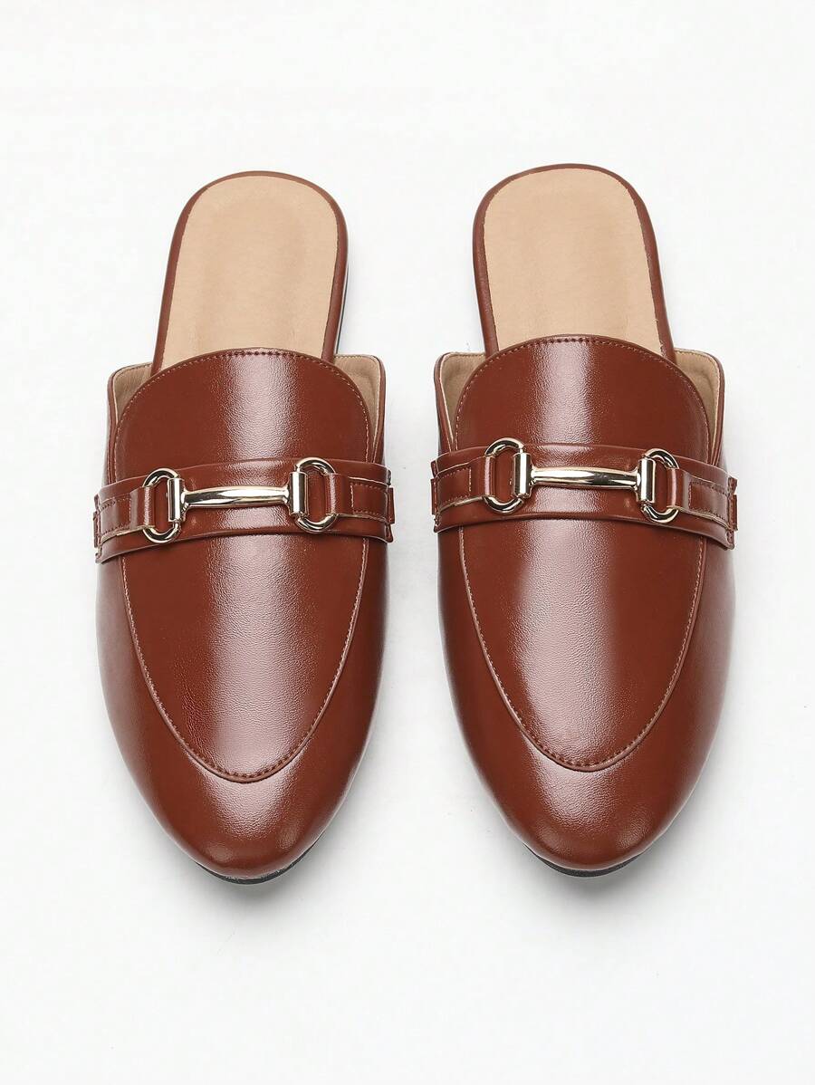 Wide Fit Women Casual Loafers With Metal Decor, Retro Mule Slip On Flat Shoes