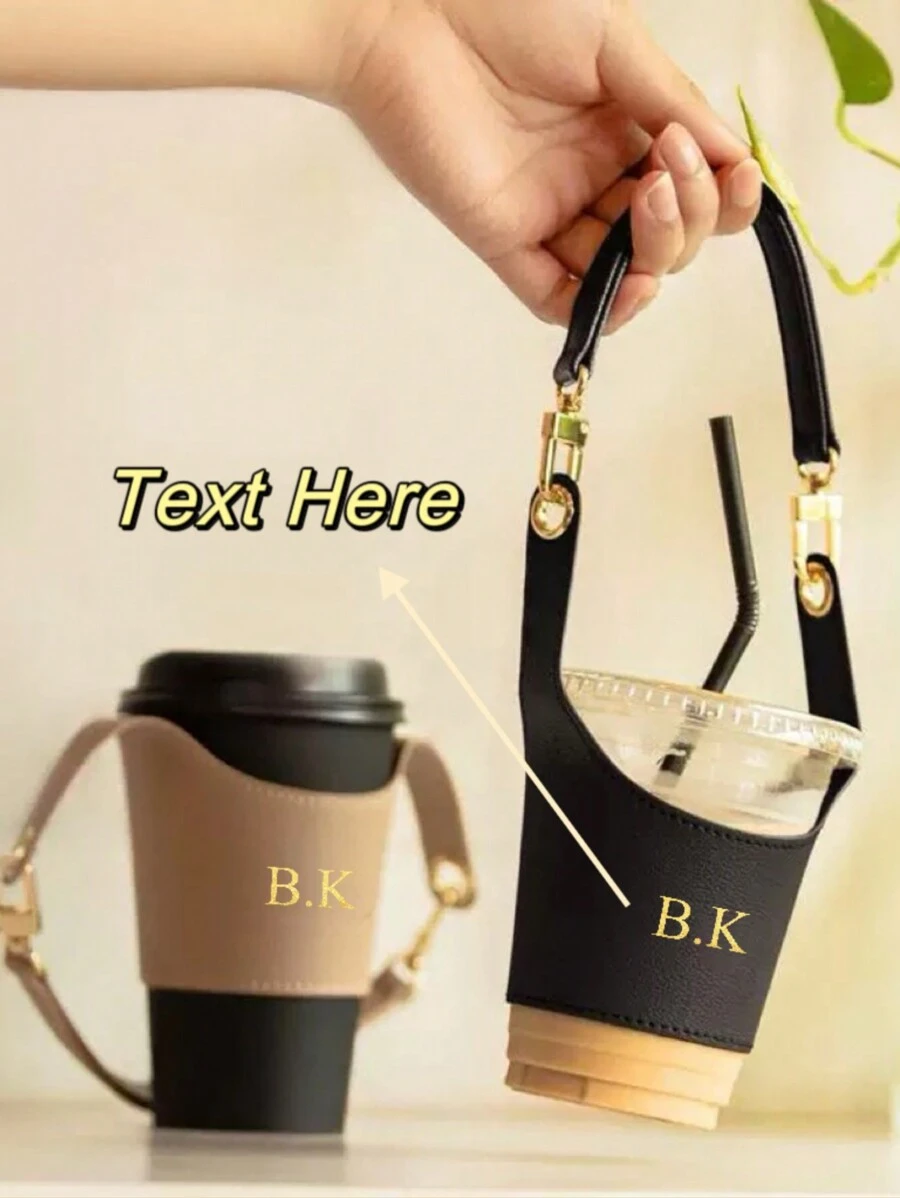 1pc Personalized PU Leather Tumbler Sleeve, Adjustable Detachable Hook And Loop Coffee/Drink Cup Holder, Heat Insulation, Carry Handle, Creative Gift For Valentine's Day, Birthday, Holiday, Etsy/ Custom Product, Personalized Gift For Her/Him, Parents Water Bottle