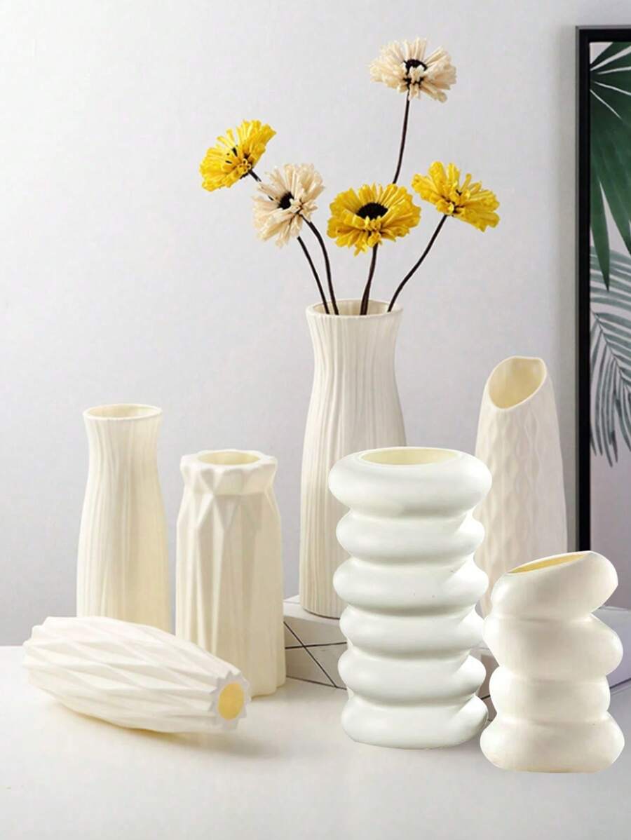 1pc Nordic Style White Vase, Plastic Vase With Creative Asymmetrical Shape, Suitable For Home Decor, Weddings, Parties, Holidays, Modern Desktop Decoration, Floral, Dried Flowers, Landscape Plants Rama Decoration Rama Gifts Birthday Graduation