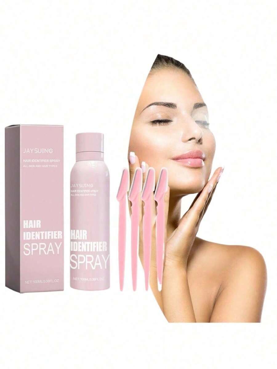 Spray Identificador De Vello Facial, Espray Alisador De Cara, Sin Dolor, Con 4 Raspadores, Afeitado Facial, Cuidado Facial, 1 Juego
