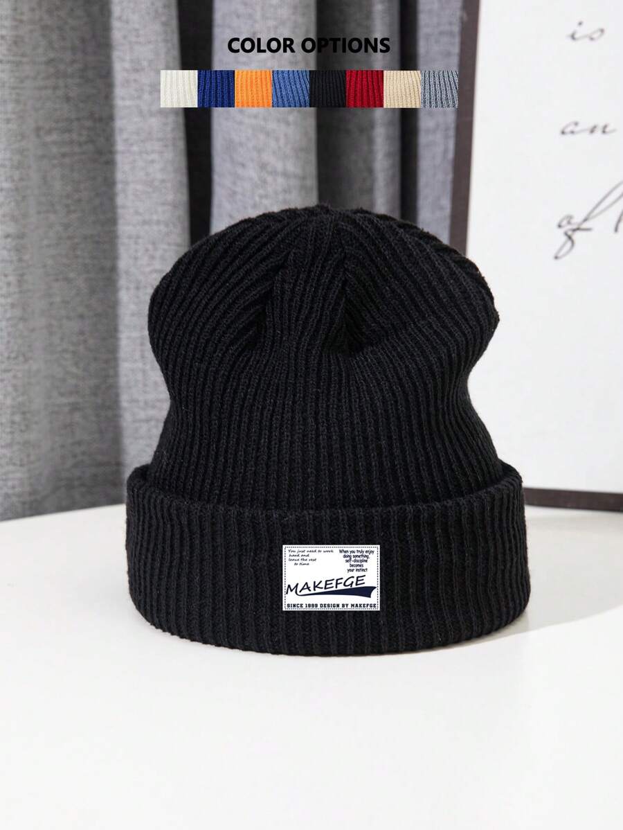 1pc Sports Elastic Extra Long Knit Beanie Cap, Warm Outdoor Skiing Hiking Cap With Cloth Label, MAKEFGE