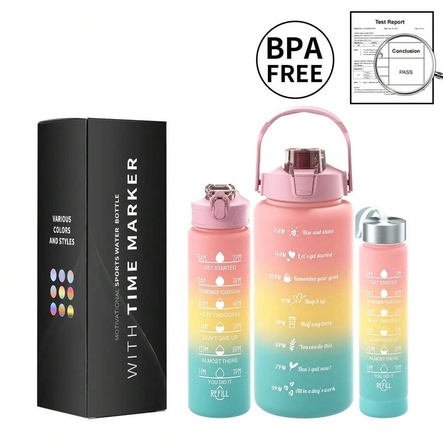 3 Piece Set With Gift Box Water Bottle. Sports Mug Set, Portable Drinking Mug, Summer Drinks, Outdoor Camping, Hiking. Fitness, Birthday Gift