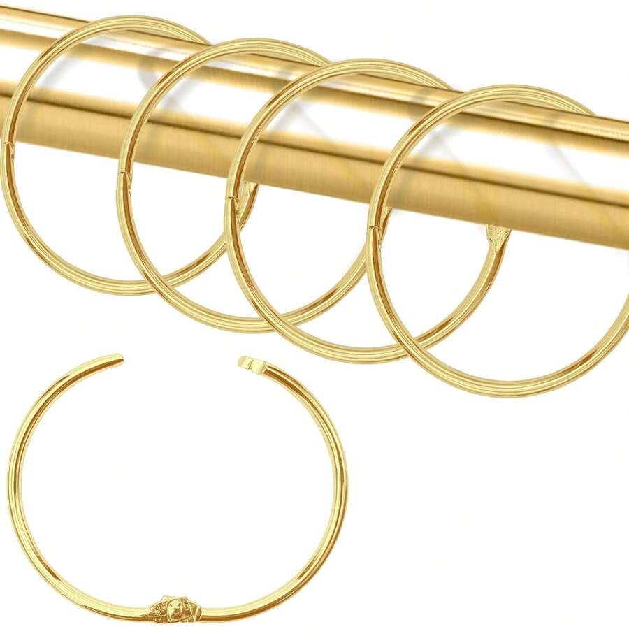 12 piezas Ganchos de cortina de ducha dorados Anillos de metal grueso resistente al agua y al óxido de acero inoxidable Material de fácil instalación que no se desliza fácilmente Anillos de cortina Hebilla de cortina Adecuado para baño, dormitorio, sala de estar, suministros y accesorios de ventana Decoración de baño Decoración de otoño Accesorios de baño Regreso a la escuela