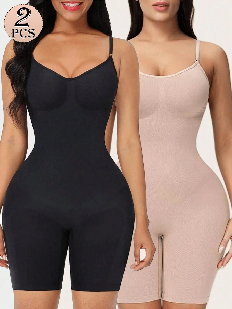 2pcs Women Seamless Shapewear Set - Camisole Jumpsuit Waist Trainer & Shorts, Tummy Control, Butt Lifting