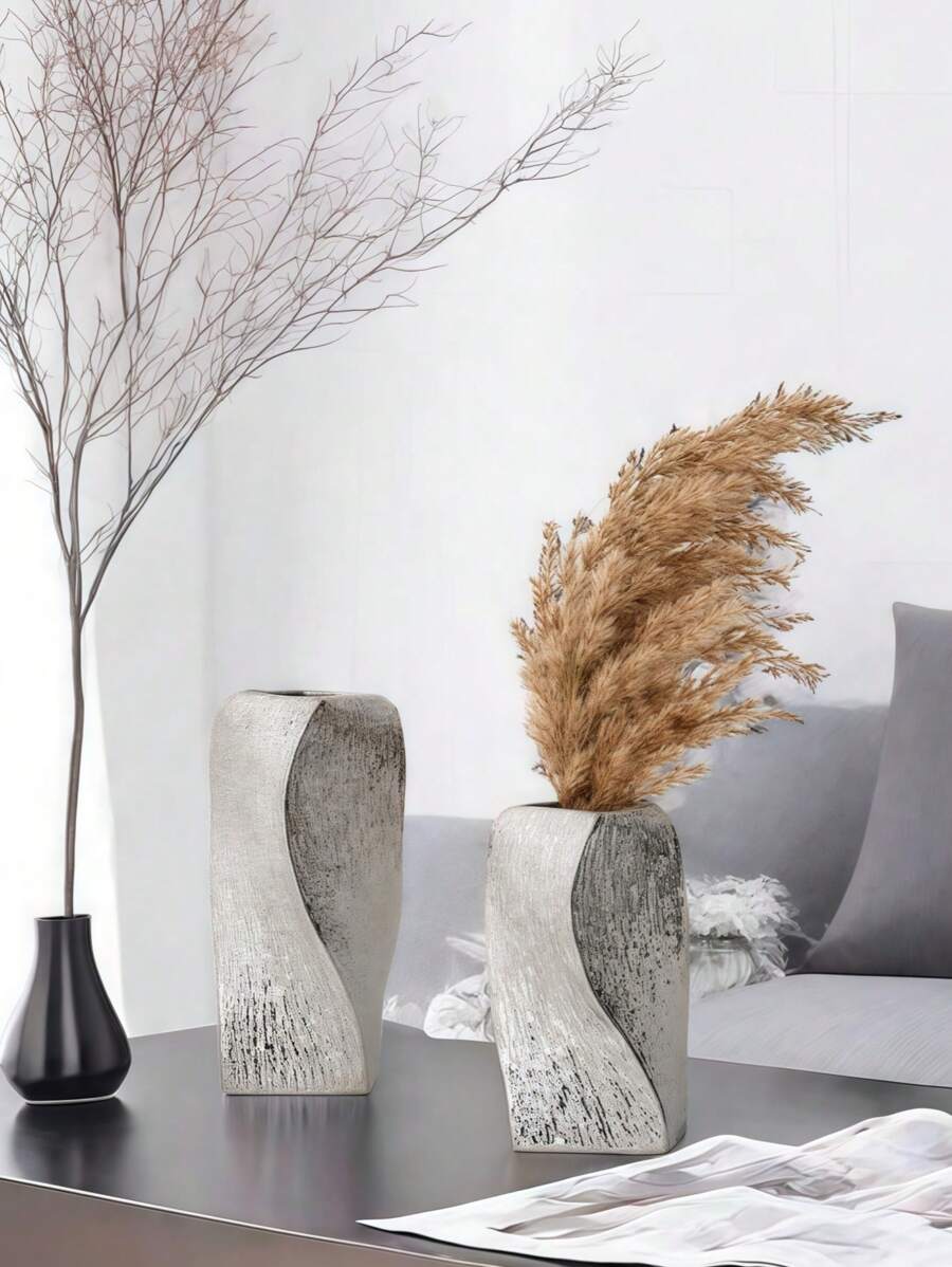 1PC Ceramic Twist Plated Silver Vase Suitable For Bedroom, Balcony, Powder Room, Bedroom, Desk And Other Home Decor Vase Ornaments Back To School Room Decor School Supplies