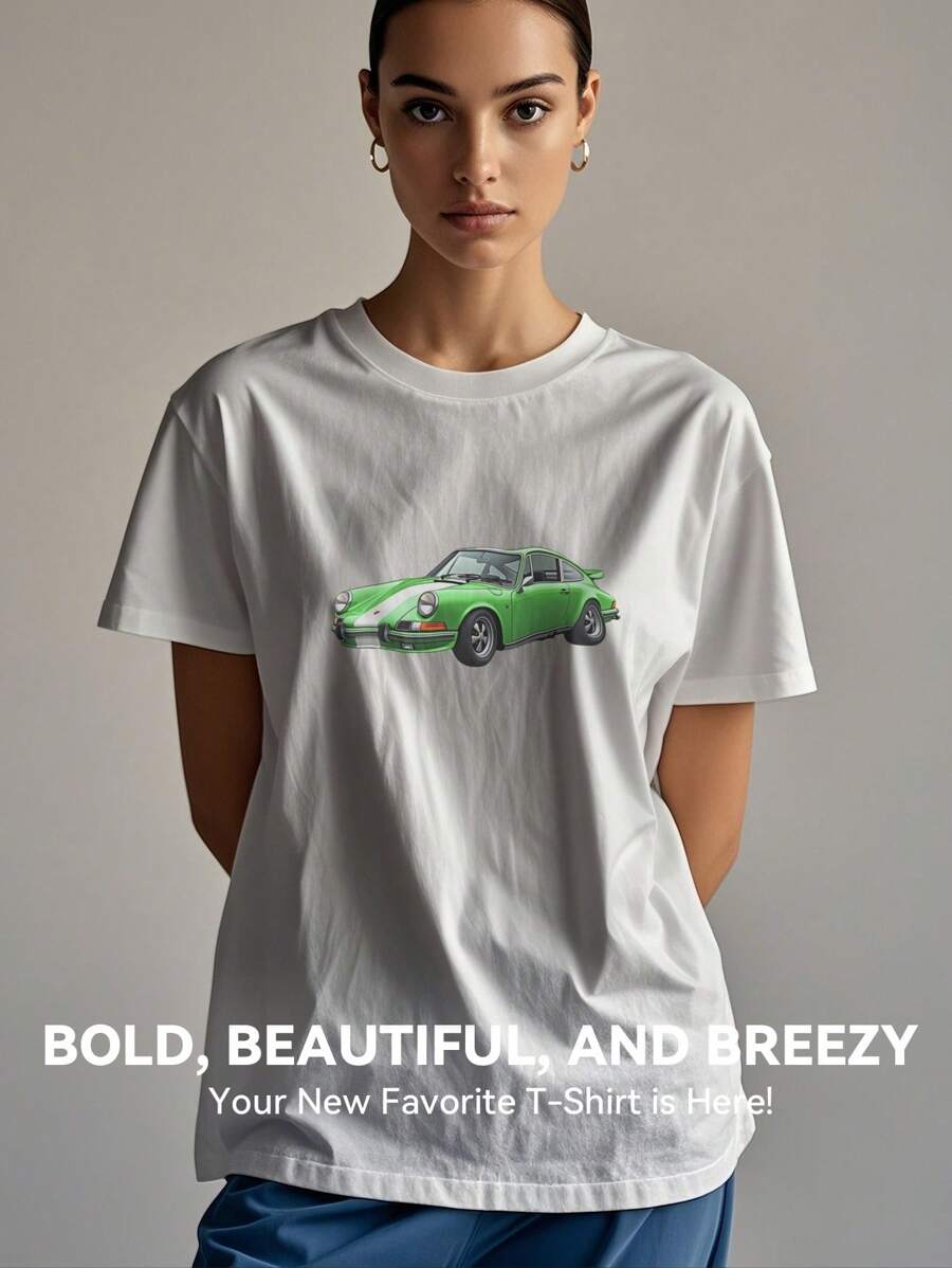 Women's Print Short Sleeve T-Shirt, Black & White Shirt, 180gsm Shirt, Crew Neck Short Sleeve T-Shirt, Breathable & Comfortable Casual Sports Fitness Tee, Casual Vintage Style, Suitable For Summer, Beach Holiday Crew Neck Short Sleeve Casual T-Shirt, Summer Tee