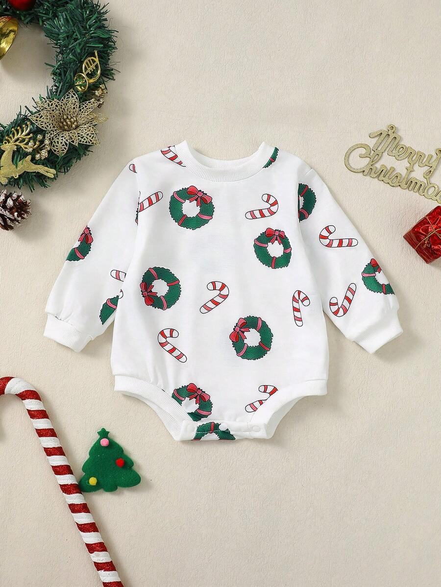 Tutine per neonati con stampa di ghirlande natalizie, body di Babbo Natale a tema natalizio per bambini da 0 a 2 anni