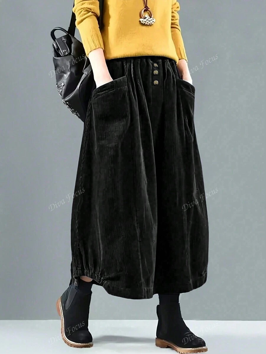 Women's Button Pocket Fashion Streetwear Casual European & American Style Corduroy Mini Skirt