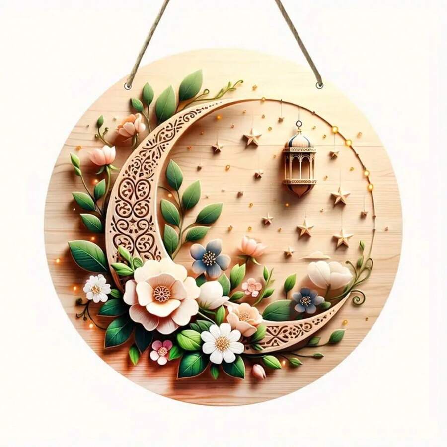 1pc "New Moon Ramsay" Wooden Wreath Decor, Outdoor Hanging Decoration Suitable For Front Door, Living Room, Yard, Wall Art, Gift Exchange, Random Style (20x20cm/8x8in) Decoration Home Decor, Room Decor, Wall Decor Gifts Birthday Graduation E-I-D