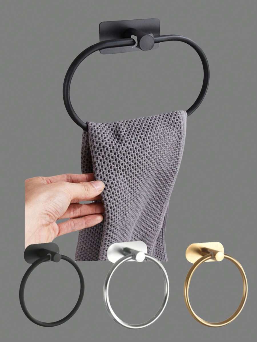 1pc Bathroom Towel Ring Holder Towel Storage Rack, No-Drill Wall Mount For Washroom