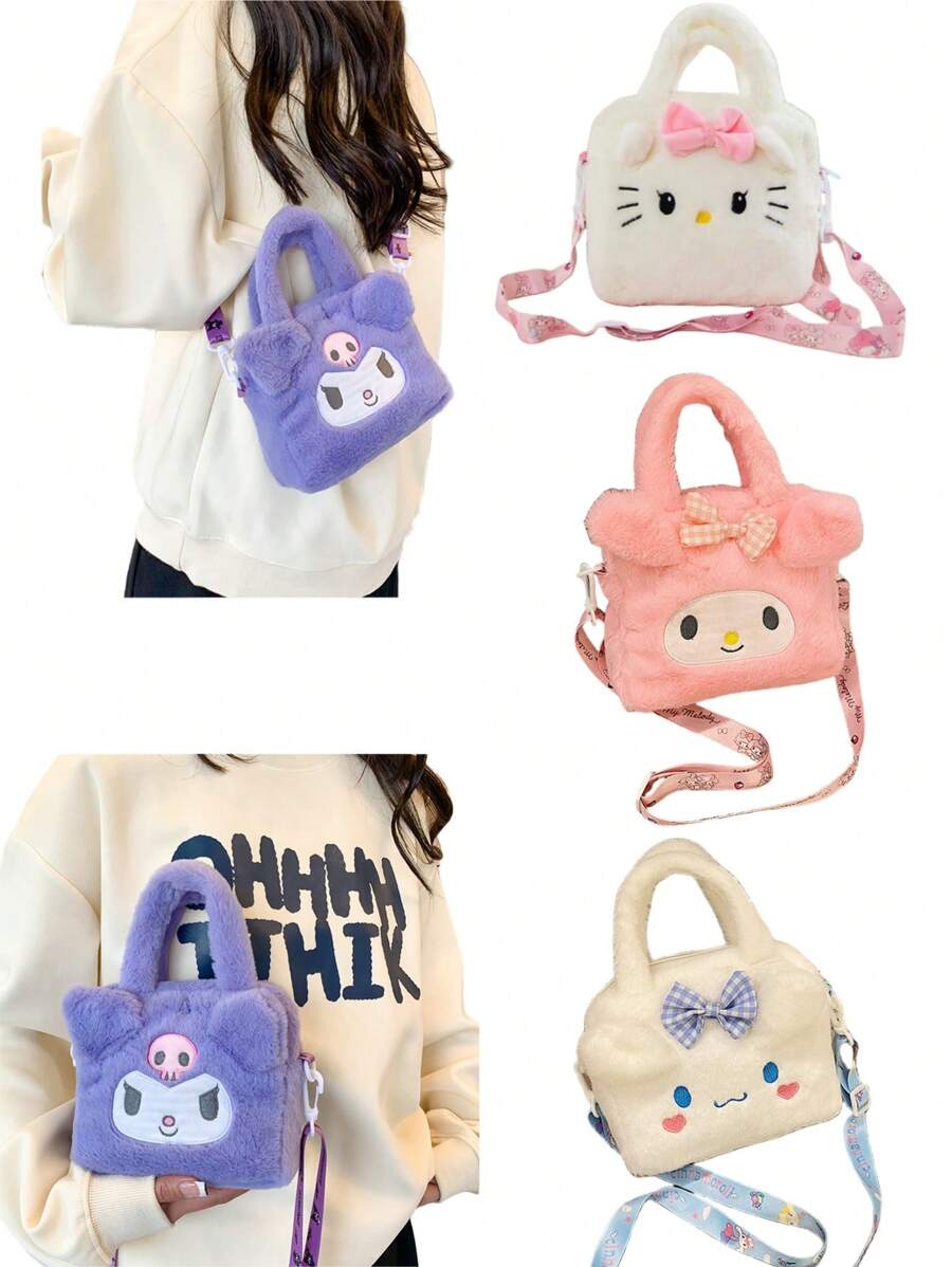 Sanrio 1pc Cute Handbag, Hello Kuromi Kitty MyMelody Cinnamoroll Purse Cartoon Anime Fluffy Crossbody Bag Birthday Holiday Gifts Back To School
