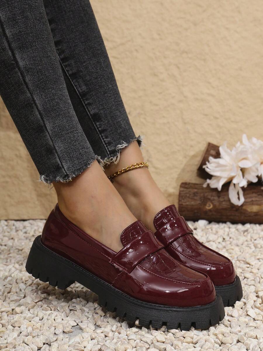 Women's Thick Sole Mary Jane Shoes, British Style French Round Toe Retro Slip-On Flats, Soft Comfort Office Casual Loafers