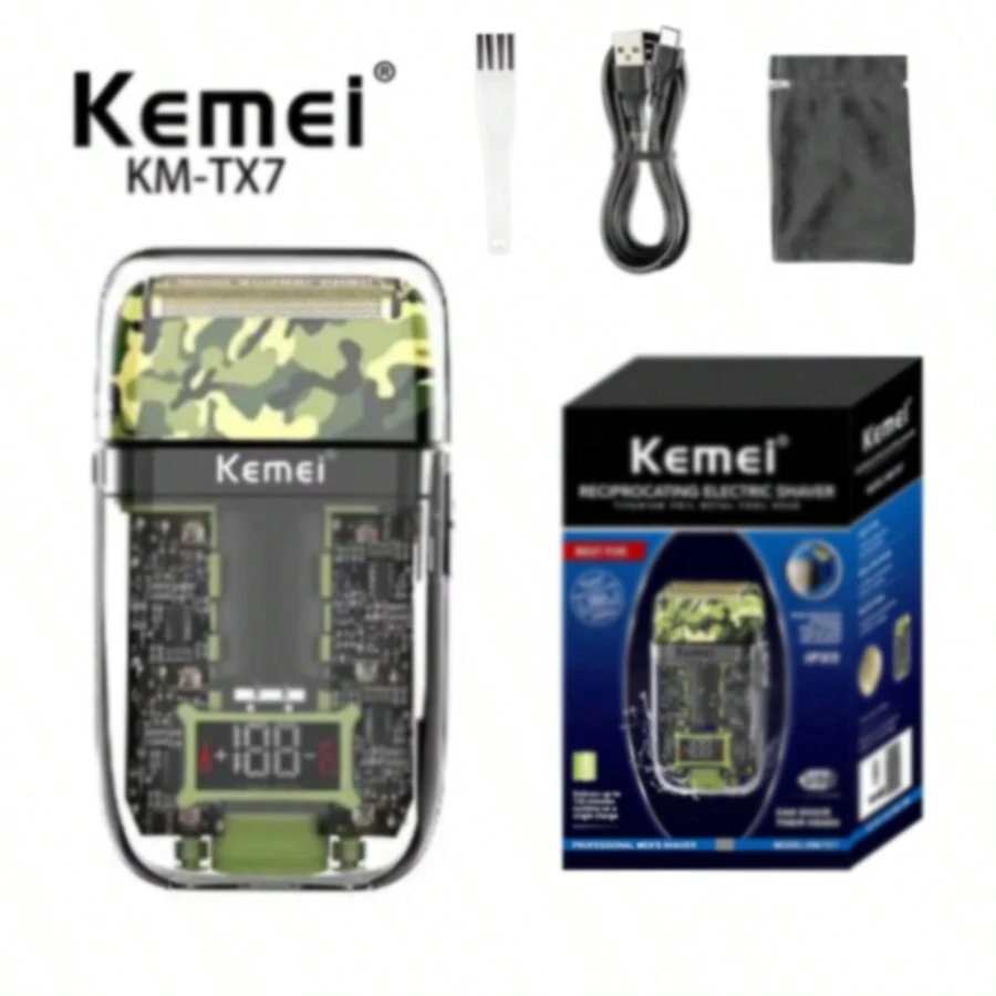 Kemei Kemei Km-Tx7 Usb Charging Transparent Body Camouflage Waterproof Men's Electric Shaver