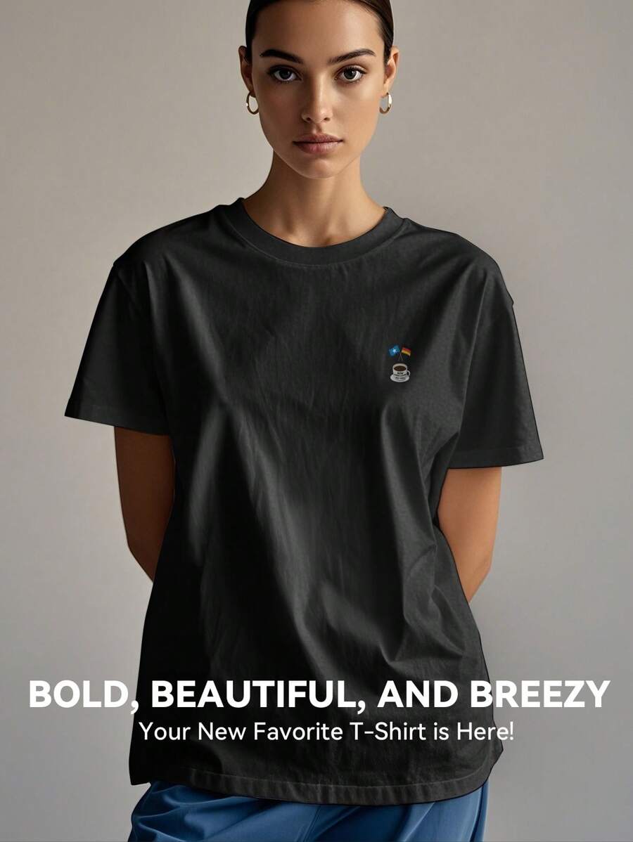 Women's Print Short Sleeve T-Shirt, Black & White Shirt, 180gsm Shirt, Crew Neck Short Sleeve T-Shirt, Breathable & Comfortable Casual Sports Fitness Tee, Casual Vintage Style, Suitable For Summer, Beach Holiday Crew Neck Short Sleeve Casual T-Shirt, Summer Tee