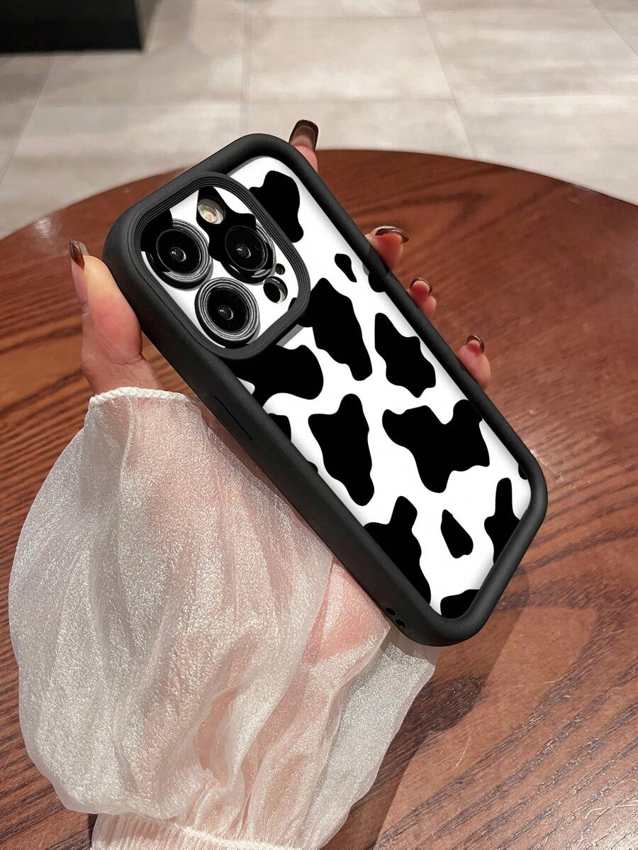 Funda de teléfono suave de TPU a prueba de caídas con patrón de vaca, estilo minimalista y de en blanco y negro con puntos, compatible con Samsung/Apple iPhone 16/16Plus/16Pro/16Pro Max