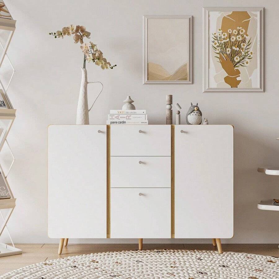 Sideboard Buffet Cabinet With 3 Drawers And 2 Doors 47.24"Buffet Cabinet With Adjustable Shelves For For Living Room Dining Room Hallway Kitchen