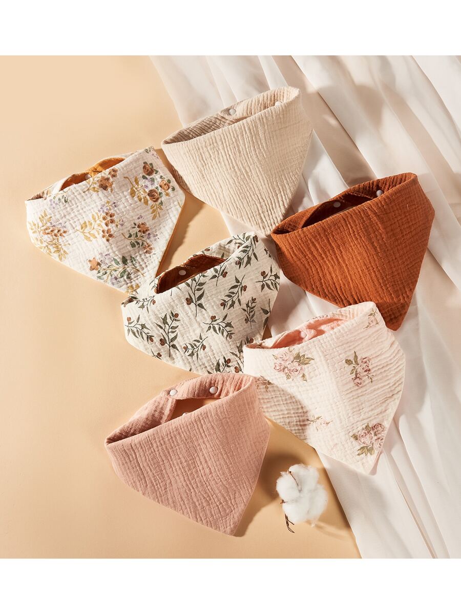 6pcs/Pack Random Printed Cotton Baby Bibs, Unisex Newborn Drool Scarf Burp Cloths