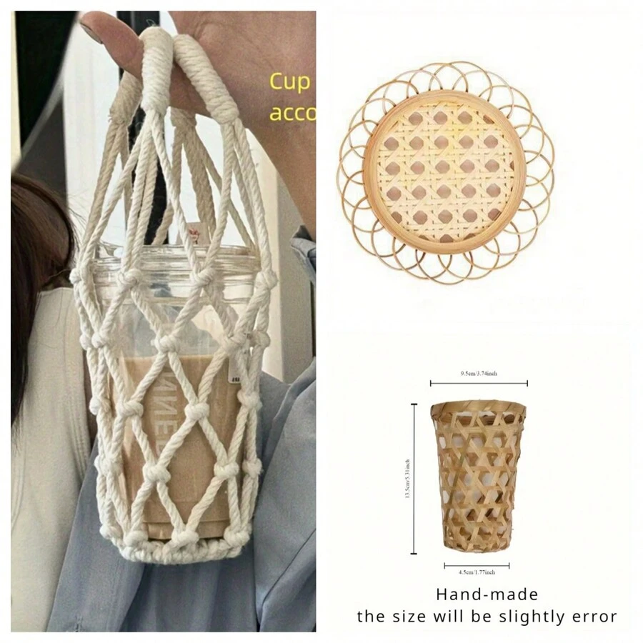 手工编织杯垫套,日式竹编织杯垫,编织杯垫杯垫-布艺杯垫网袋,通用杯袋,适用于咖啡、茶、饮料、葡萄酒-壁挂式存储,哑光饰面,适用于各种房间,藤制锅垫和茶垫,竹编织托盘,手工竹编织杯垫,锅垫和藤编织茶垫,送给朋友、家人、情侣、同事的礼物,家居装饰水瓶