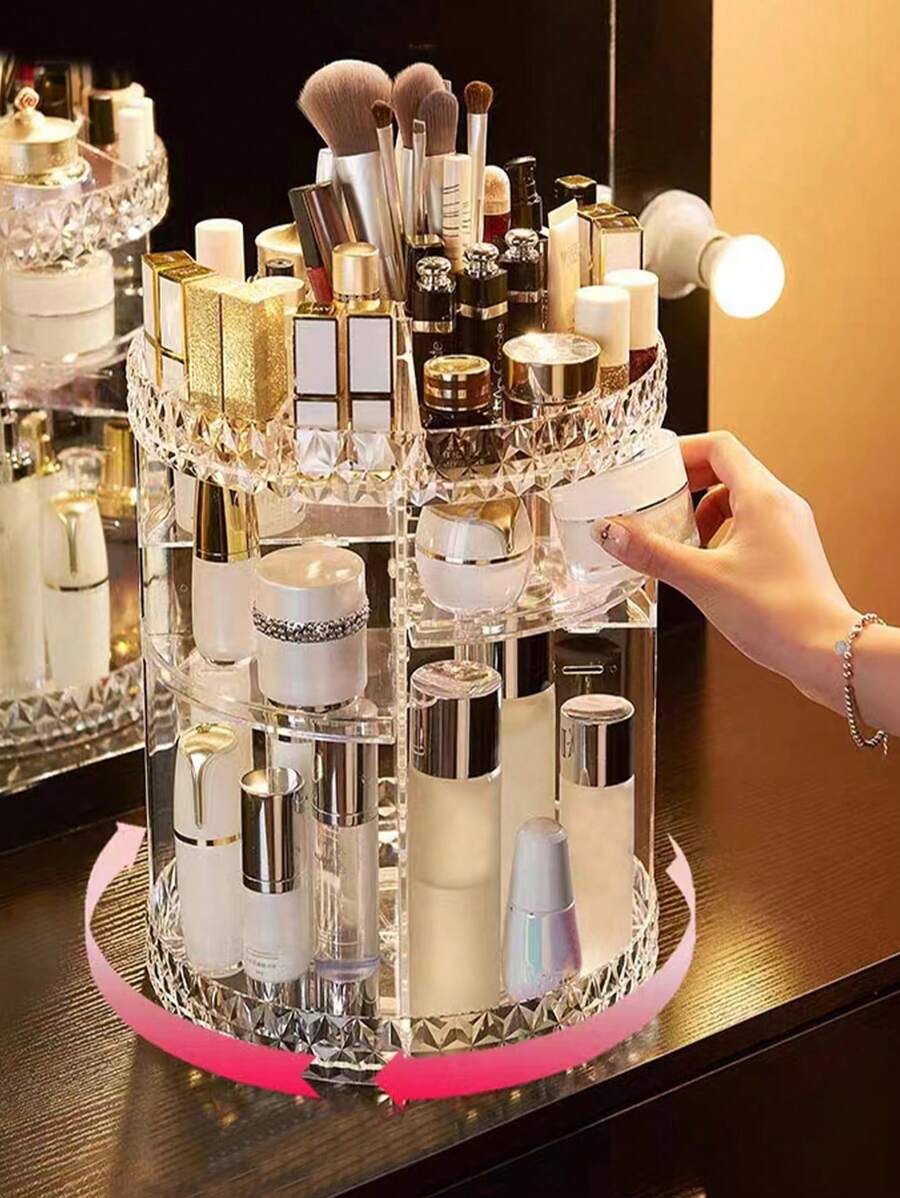 Rotating Makeup Storage Box, Acrylic Cosmetic Organizer Rack For Skincare Products, Perfume, Lipstick, Vanity Table, Bathroom Countertop, Makeup Organizer, Makeup Stuff, Box With Lid, Storage Box Plastic, Storage Organizer, Makeup Display, Organiser Makeup, Storage Makeup Organizer, Clear Shelf, Organizer For Makeup, Gifts For Women, Desktop Storage, Desk Tidy, Byoma Skincare, Dressing Table Makeup, Organizeres,For Holiday Beach, Bathroom Collection, Bedroom Collection, Large Capacity