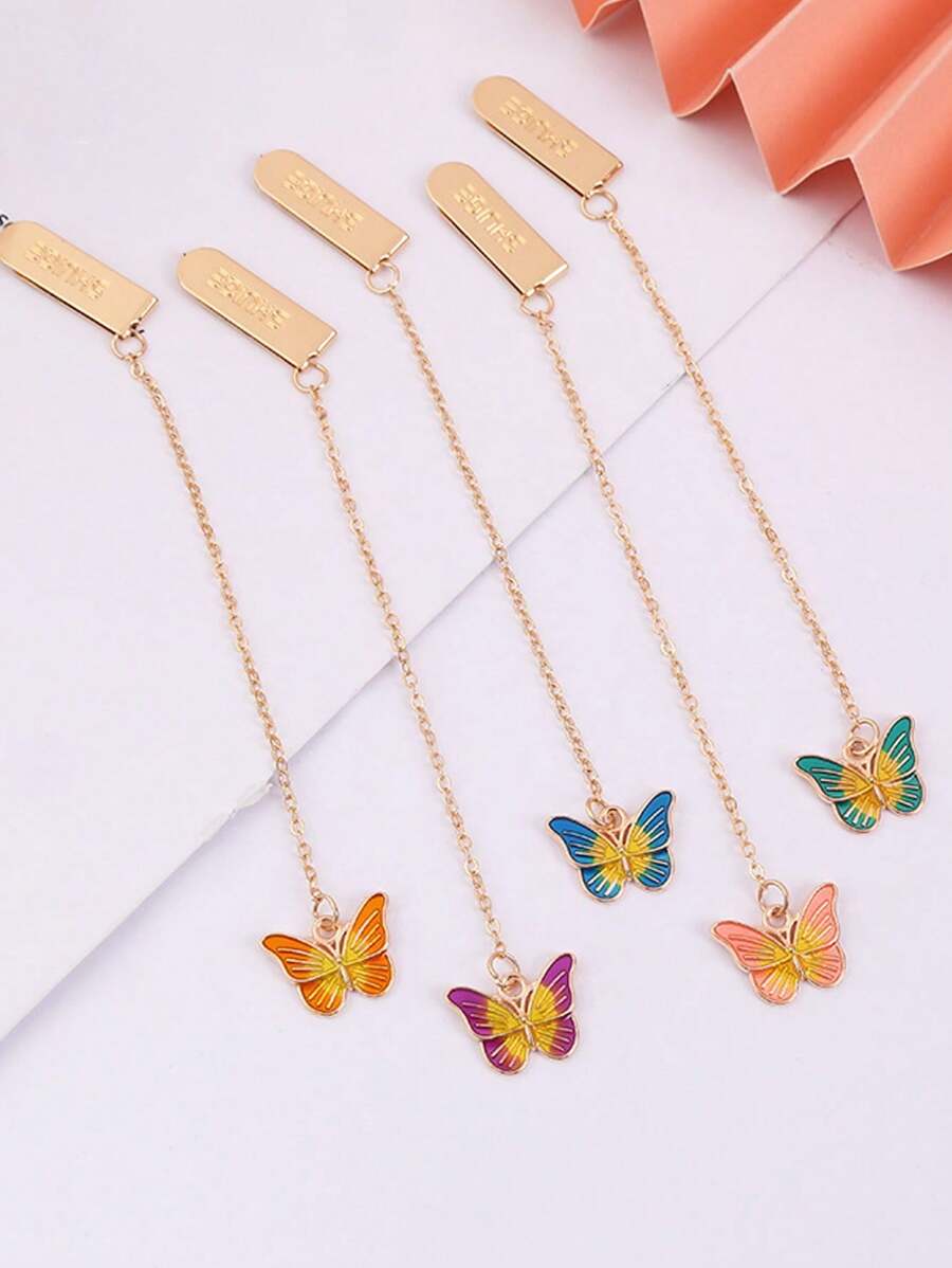 1 Pc Holographic Butterfly Bookmark, Metal Pendant Girly Book Page Clip, Sold Individually/Random Color