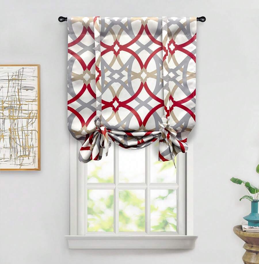 Tie Up Curtains For Small Windows Spiral Geo Trellis Pattern Room Darkening Thermal Insulated Blackout Window Adjustable Balloon Curtain Rod Pocket