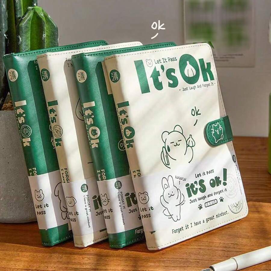 1 pezzo Taccuino in pelle spessa con fibbia creativa, copertina con animale verde carino, design di pagine interne multicolore creativo, cover in PU elastica e idrorepellente, diario, blocco note semplice, taccuino portatile, block notes, quaderno per vocabolario, libro per appunti, quaderno per ufficio, quaderno per il ritorno a scuola, regalo per il ritorno a scuola, regalo per compleanno/Natale/Ognissanti/Ringraziamento, premio scolastico e regalo di ricompensa, forniture per ufficio e scuola