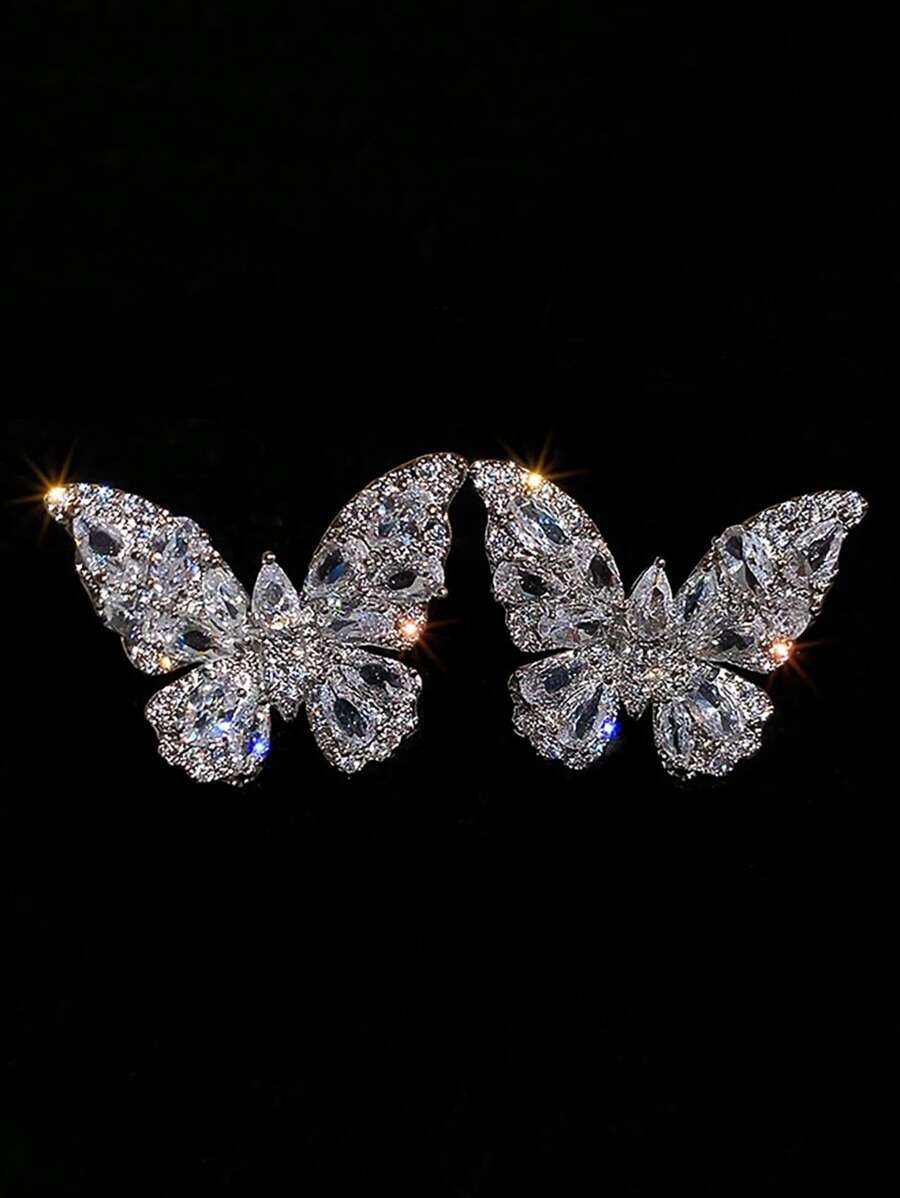1 Pair Of Elegant And Gorgeous Women's Butterfly Rhinestone Ear Clips, Suitable For Women To Wear In Daily Life, Street Photography Travel, Parties, Weddings And Other Occasions. Bridal Earrings And Wedding Accessories