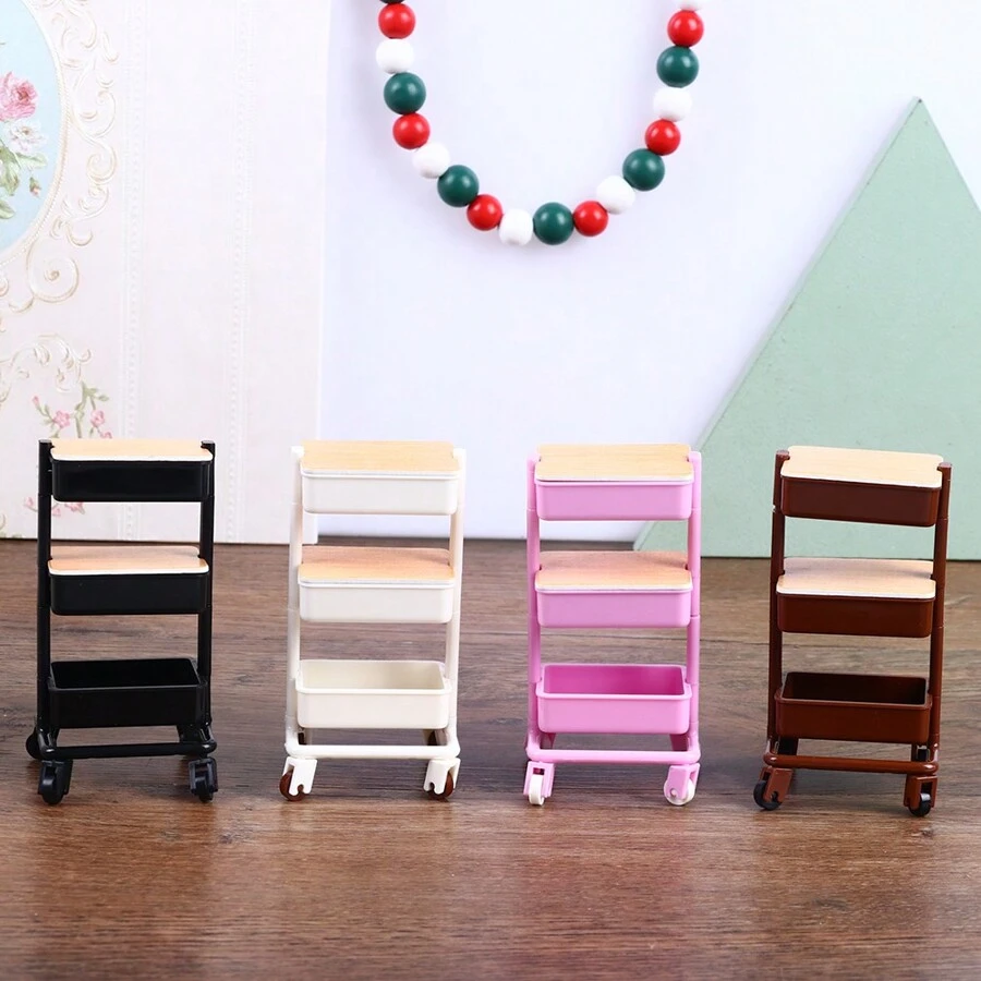 1pc Dollhouse Moving Push Cart Storage Rack Furniture Accessories For 6-Inch BJD Dolls Play Scene (Requires Assembly)