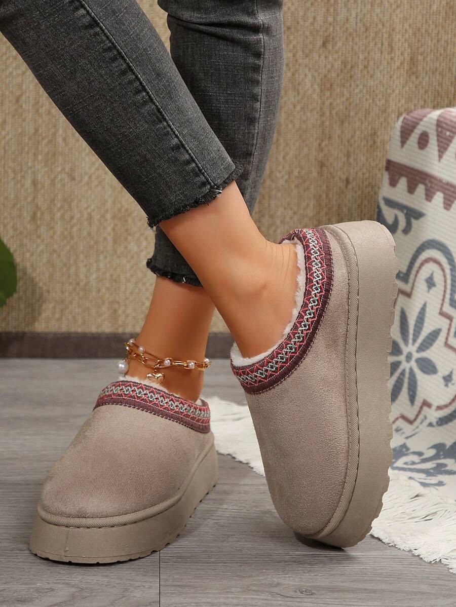 Women's Fur Lined Slippers Cozy And Durable - Non-Slip Outdoor Comfort With Thick Soles, Platform Snow Boots For Winter