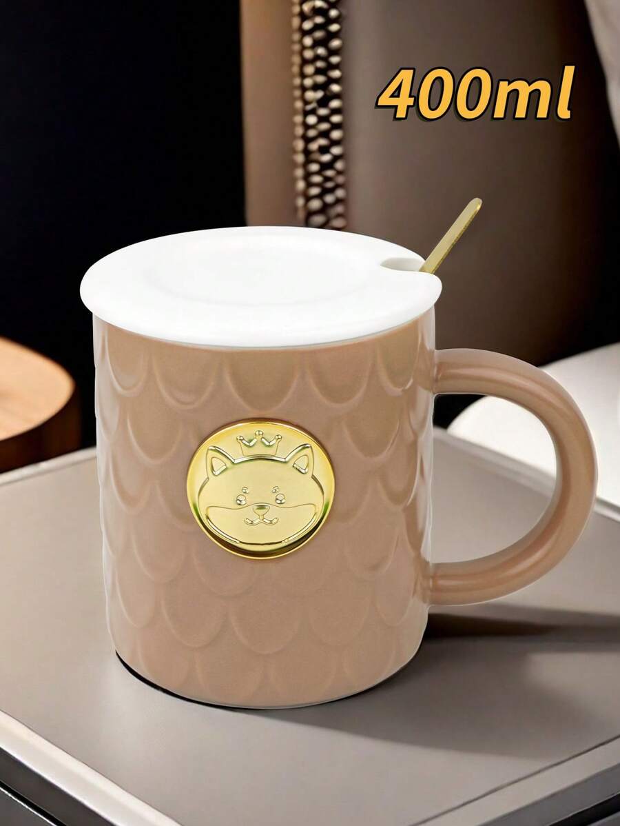 Ultraexquisita taza de cerámica de 400ml con asa y tapa con diseño en relieve de animales, disponible en variedad de colores y estilos, con forma única y excelente calidad. Es una buena opción para uso personal y como regalo