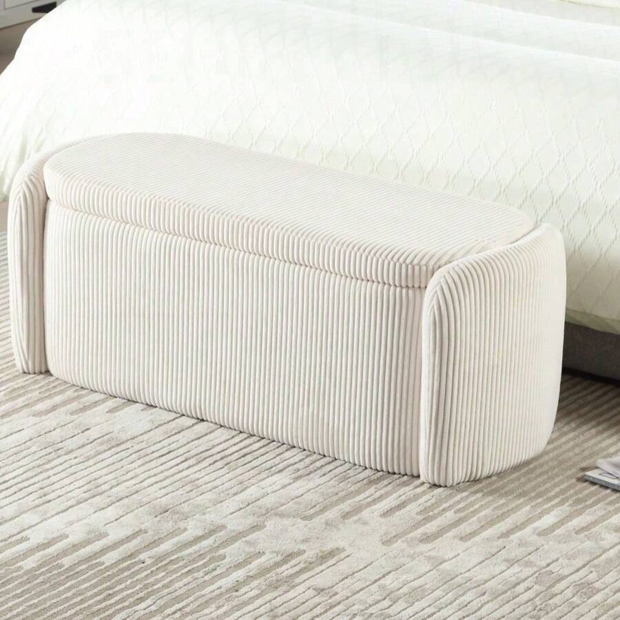 COOLMORE Storage Ottoman,Bedroom End Bench,Upholstered Fabric Storage Ottoman With Safety Hinge, Entryway Padded Footstool, Ottoman Bench For Living Room & Bedroom (Beige),ChicFurnish8 Back To School Dormitory Storage