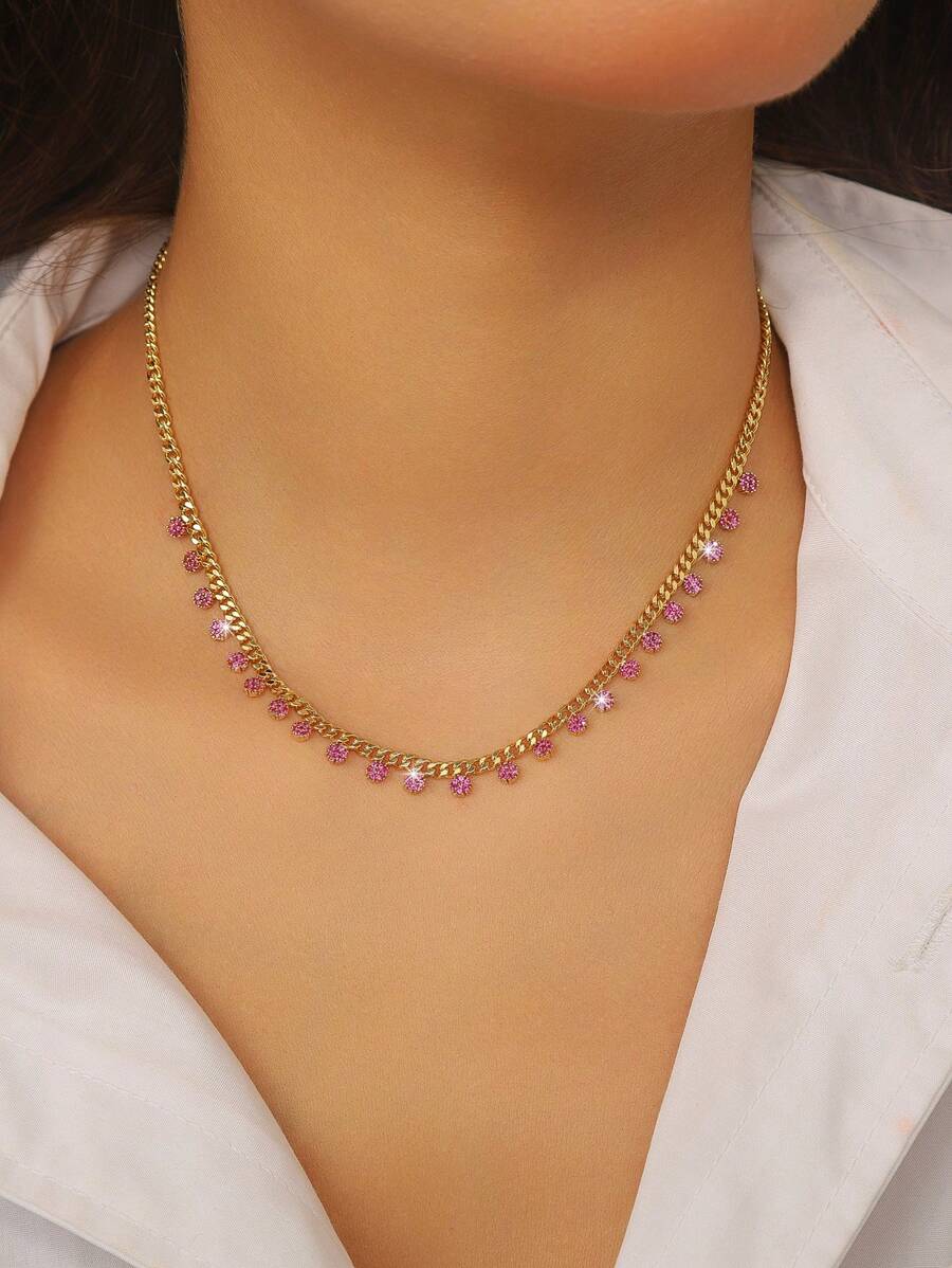 Fashionable Versatile Copper Encrusted Zirconia Stone Women Necklace, Personalized Clavicle Chain, Suitable For Women Evening Wear