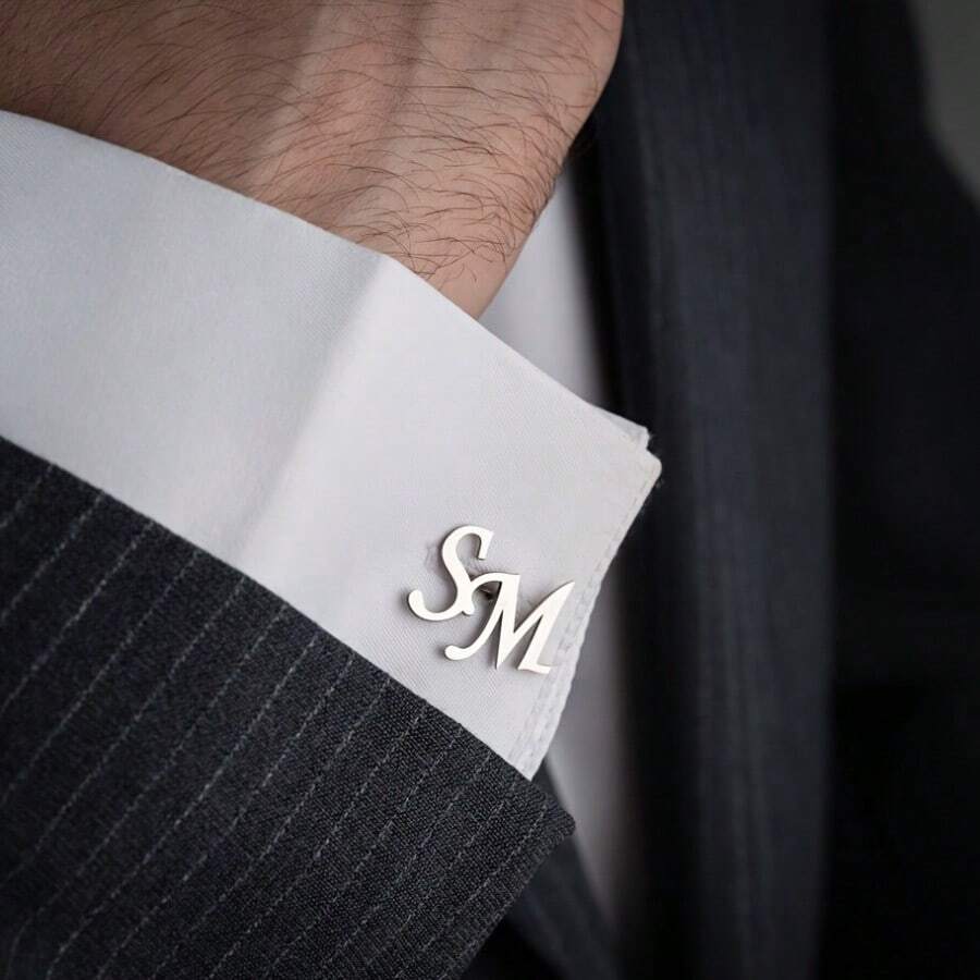 Custom Engraved Cufflinks For Men - Elegant Stainless Steel Platinum-Plated, Suitable For Suits And Shirts - Ideal Gift For Father, Husband, Boyfriend, Son - Available In English Letters Only