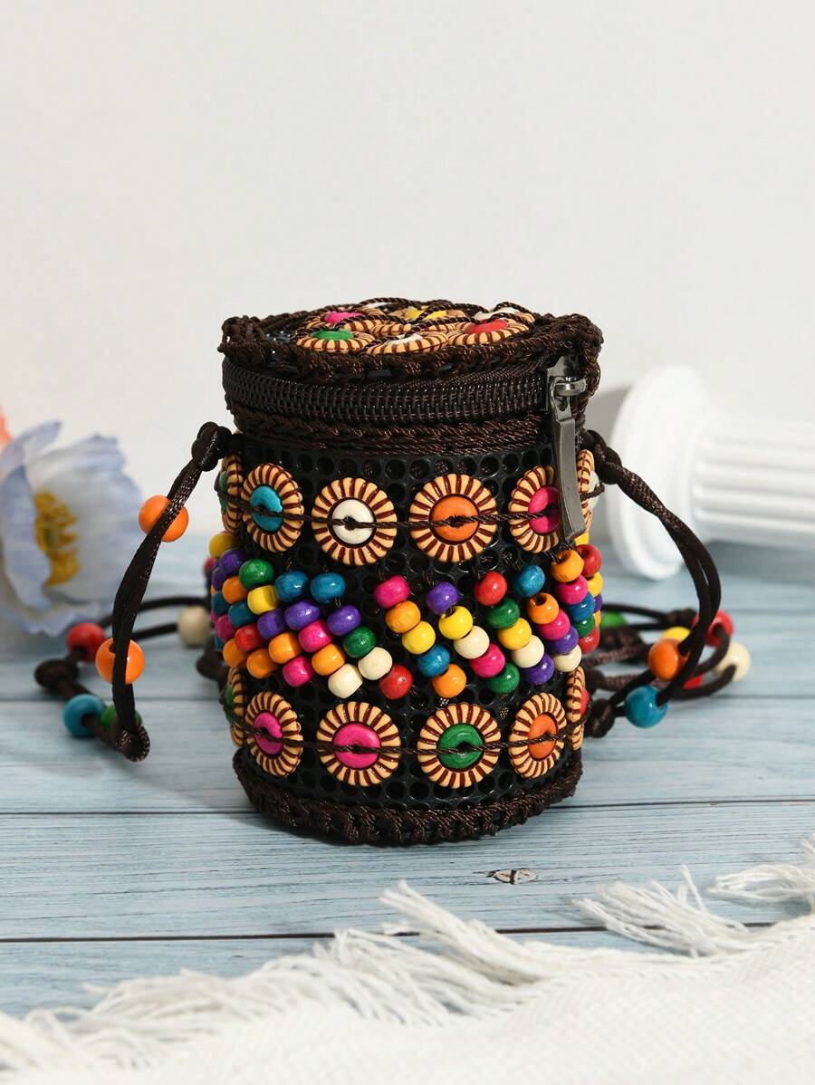 1pc Colorful Coin Purse Crossbody Bag, Coconut Shell Small Bag, Natural Craft Gift Suitable For Women Daily Use