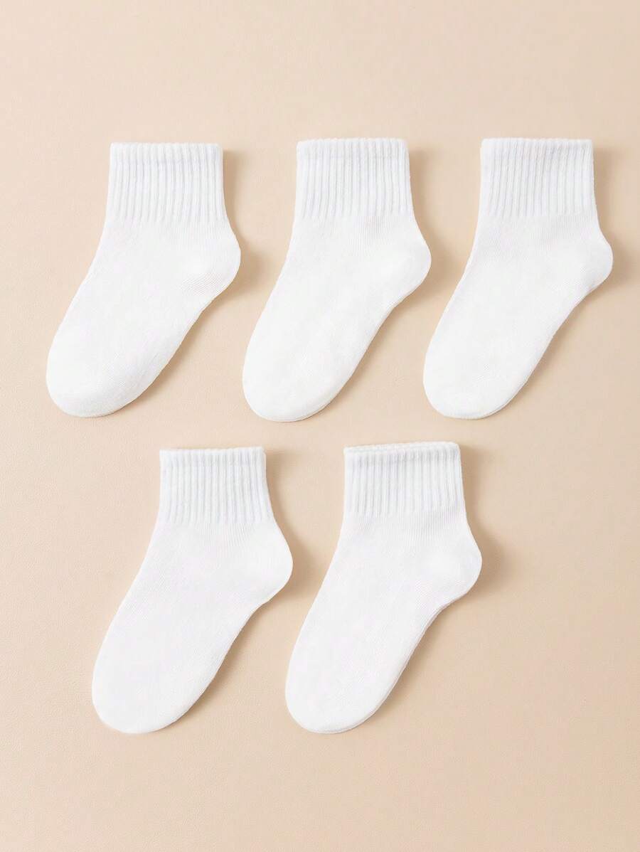 5 Pairs Of Children's School Sports Socks, Solid Color, Breathable, Sweat-Absorbent. These Are Socks That Are Versatile Ankle Socks Suitable For Traveling.