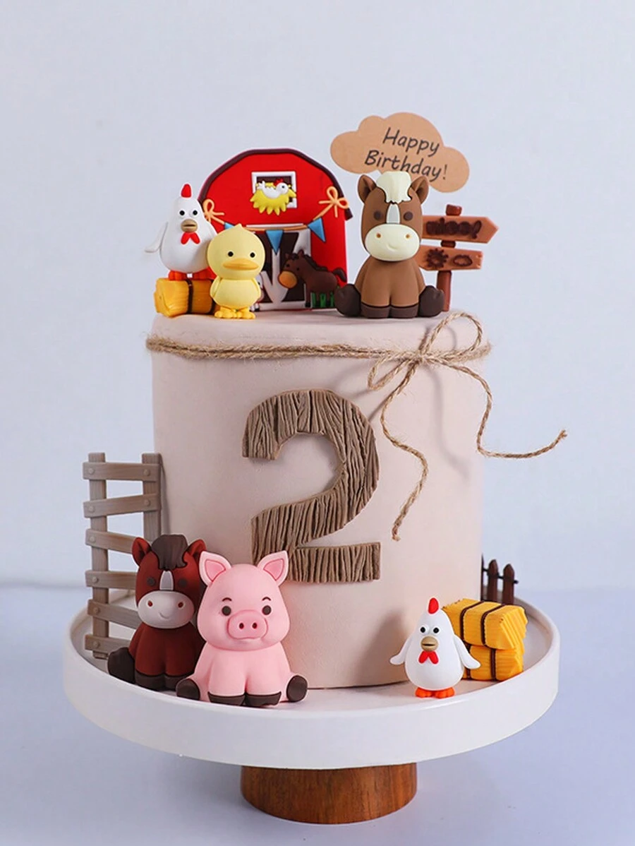 1pc Idyllic Farm Series Cake Decoration Ornament Pony Piggy Chick Duck Haystack Soft Rubber Doll Baking Cake Decoration Supplies