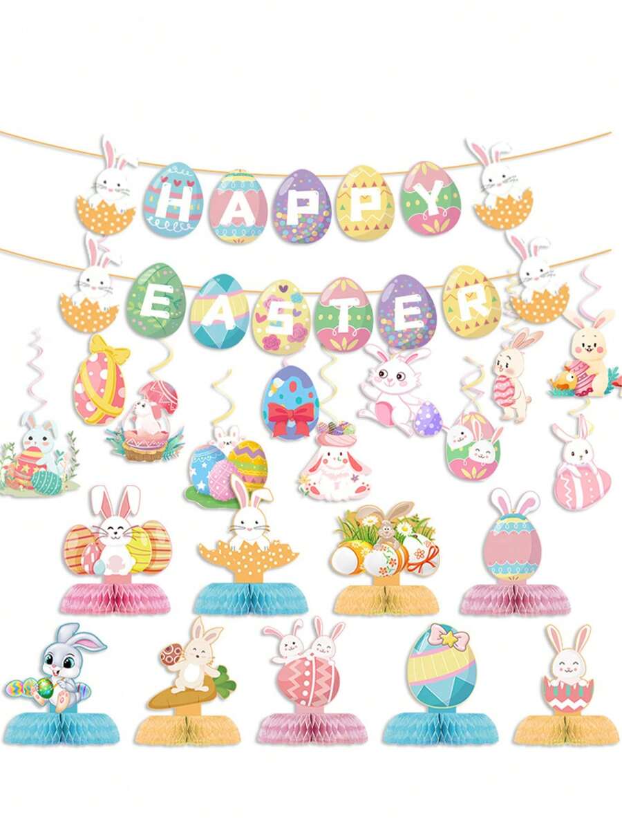 9/12 pezzi Nuovi Decorazioni per Feste di Pasqua, Set di Decorazioni Appese a Spirale con Striscione di Pasqua