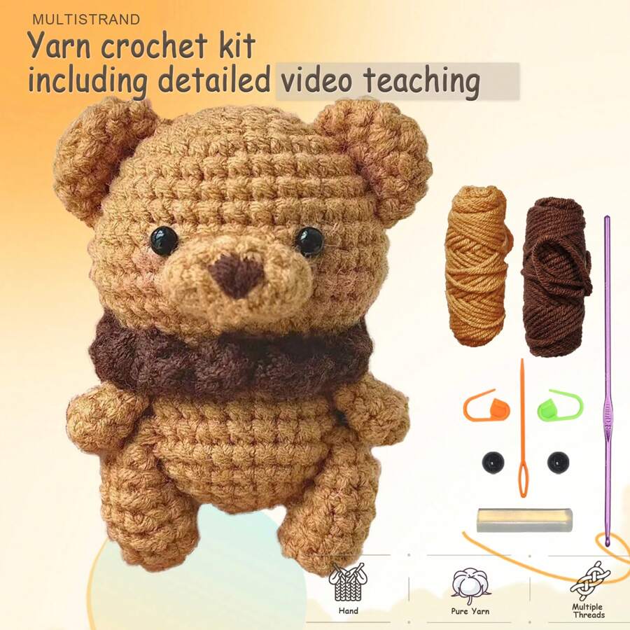 Kit de material para hacer a ganchillo un lindo oso de café de bricolaje, adecuado para principiantes nuevos en el ganchillo. Kit de ganchillo y tejido.