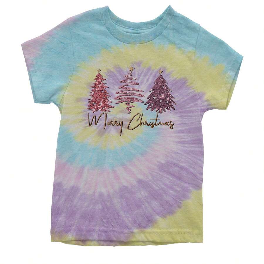 Merry Christmas Faux Glitter Trees Youth T-Shirt